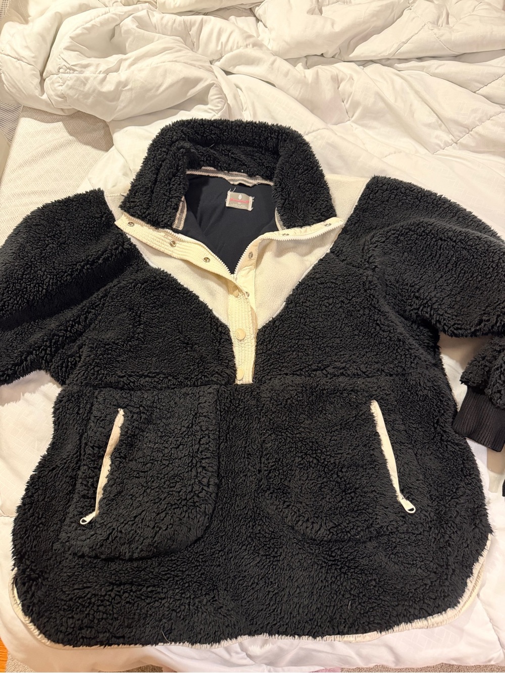 Free People Fall to Rise Sherpa Pullover Jacket with Cream Trim